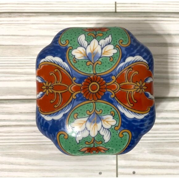 VTG Porcelain Takahashi Japan Floral Trinket Ring Box With Lid Blue - Picture 2 of 7